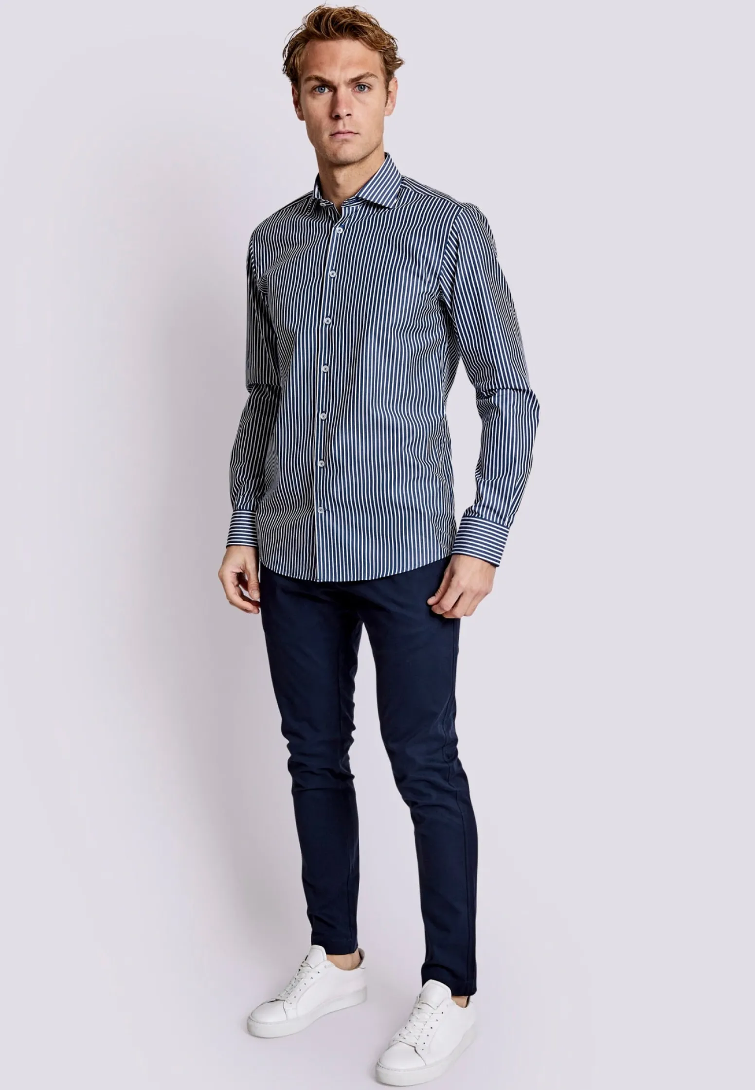 BS Algee Slim Fit Skjorta - Dark Blue/White