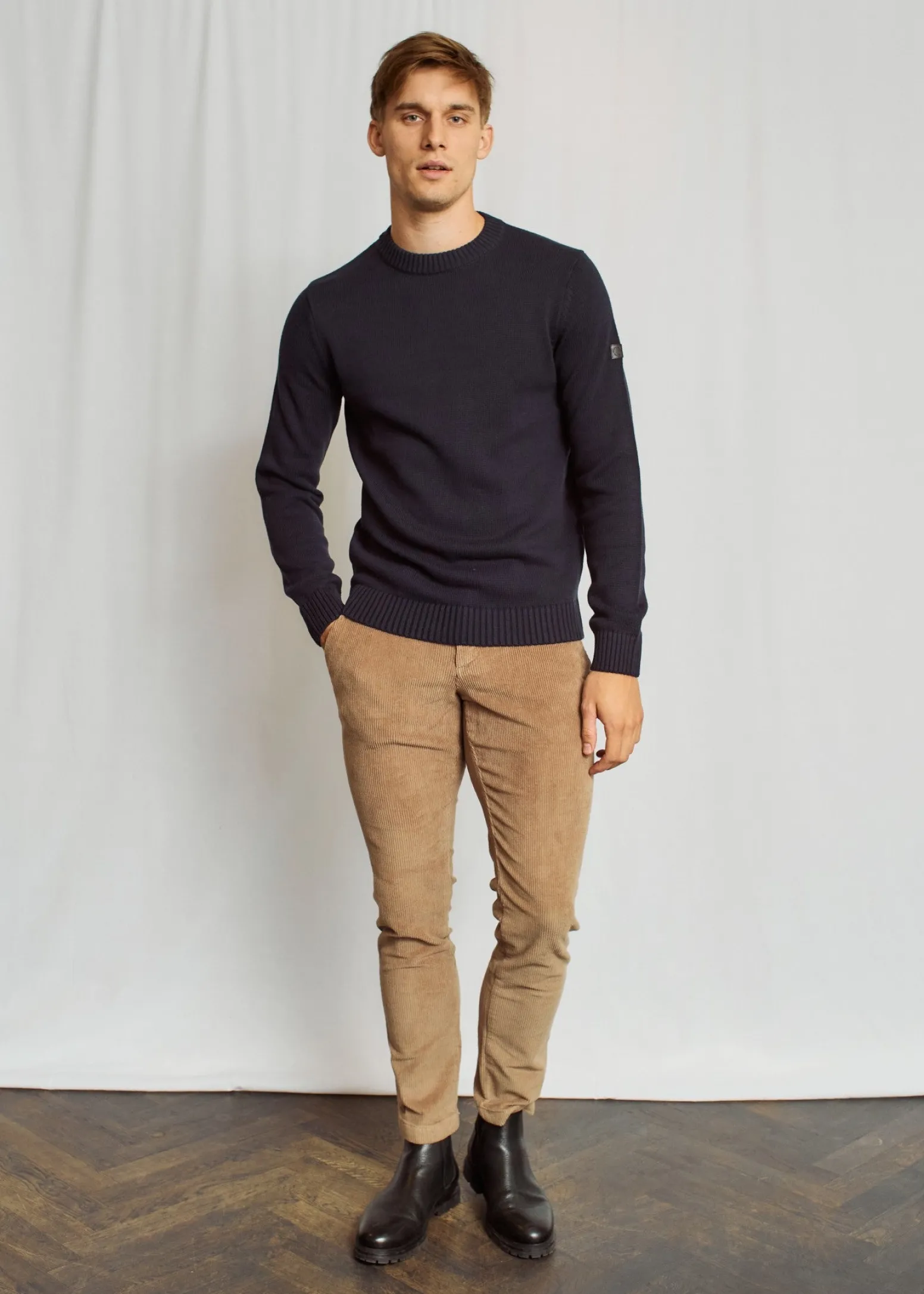 BS Azure Regular Fit Stickat - Navy