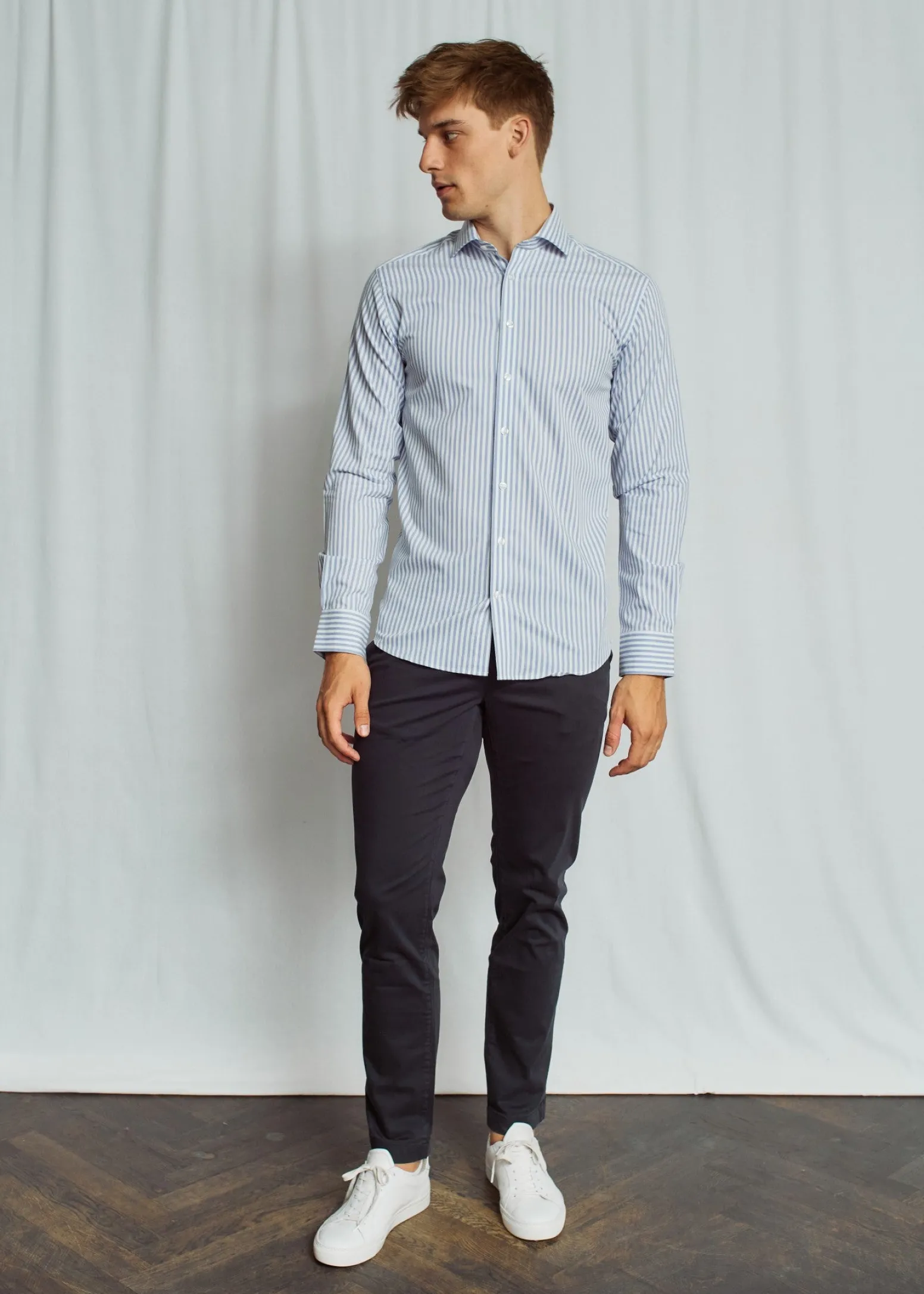 BS Griffin Slim Fit Skjorta - Light Blue/White